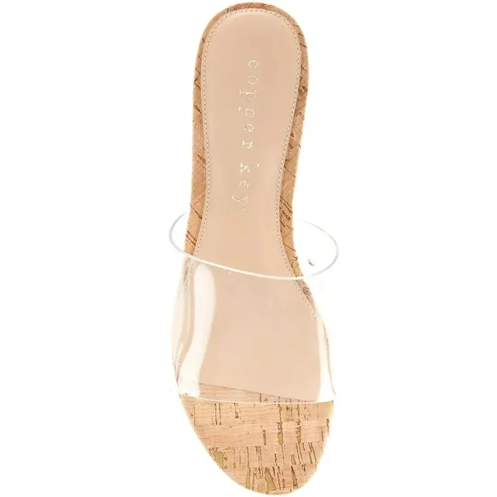 Copper Key Seaside Women's Clear Vinyl Platform Cork Wedge Sandals Size 10